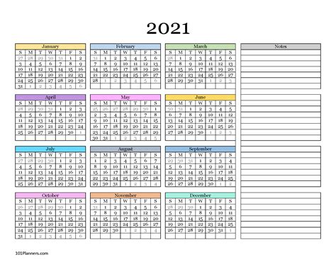 free printable 2021 yearly calendar at a glance 101 1 – Calendar ...