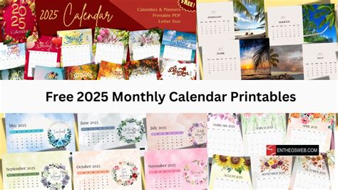Free 2025 Monthly Calendar Printables | EntheosWeb