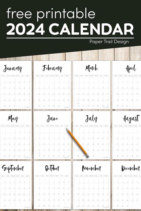 2024 Free Printable Monthly Calendar - Paper Trail Design