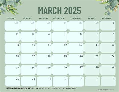 March 2025 Calendar Cute Printable Free - Theda Gerrilee
