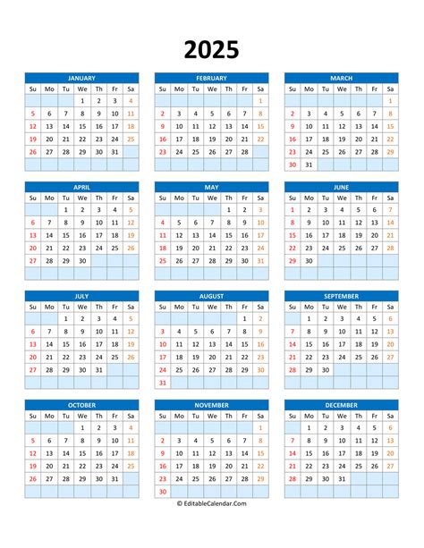2025 Yearly Calendar Printable One Page Free Printable Calendar Toma