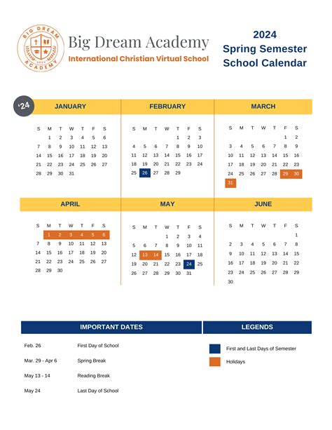 2024-2025 Academic Year Calendar - Big Dream Academy