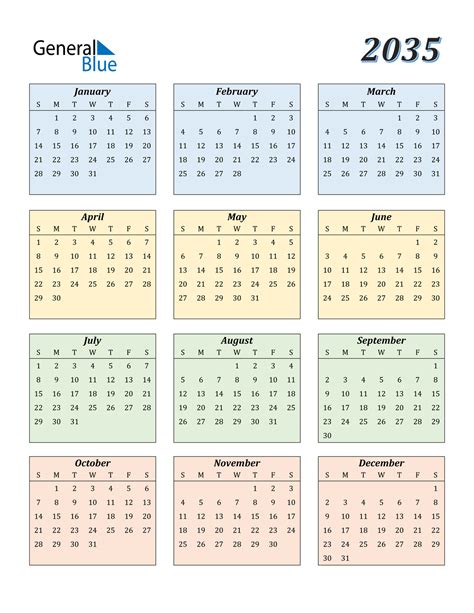 2035 Calendar (PDF, Word, Excel)