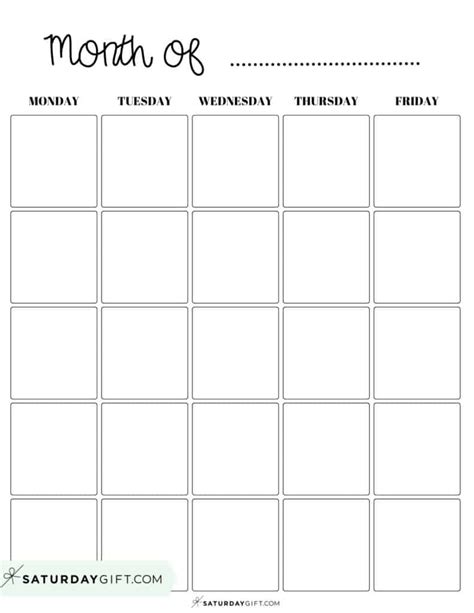 Printable Monday Through Friday Calendar - Bili Mariya