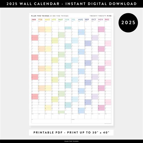 PRINTABLE 2025 Wall Calendar Digital PDF Instant Download 2025 Wall ...