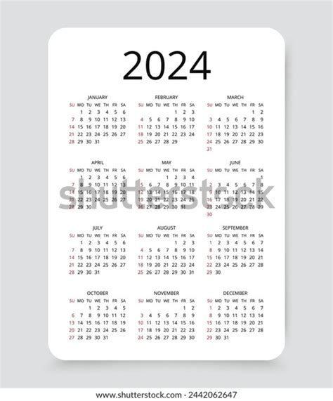 2024 Calendar Year Yearly Calender Template Stock Vector (Royalty Free ...
