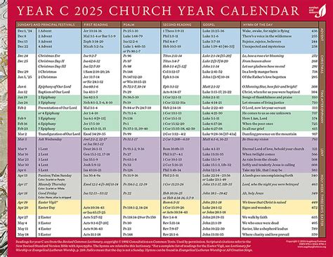 Year C 2025 Church Year Calendar Printable - Benjamin O. McGillivray