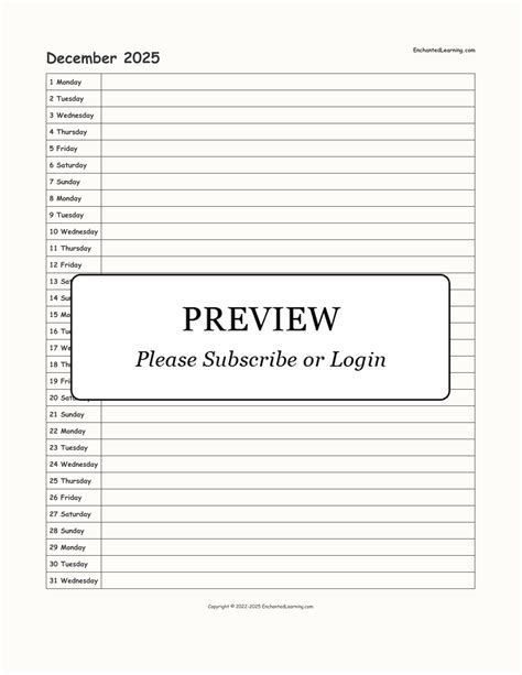 December 2025 Scheduling Calendar - Enchanted Learning