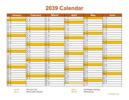 Printable 2039 Calendar with Federal Holidays | WikiDates.org