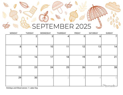 September 2025 Calendar Printable with Holidays