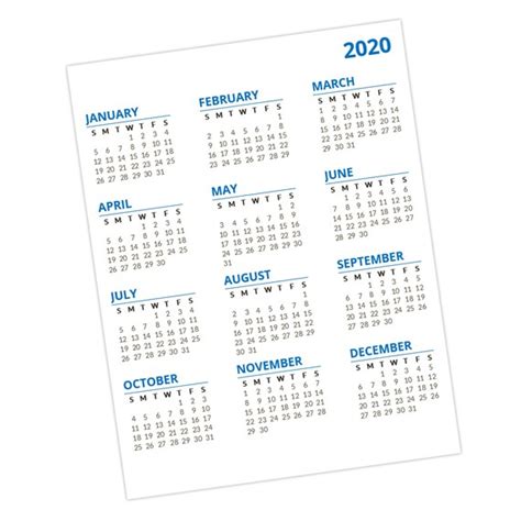 A4 Size Year At A Glance Calendar 2020 Free Printable - Trends Hairstyles