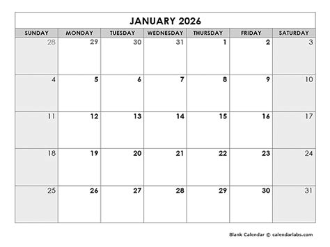 2026 Blank Monthly Calendar - Free Printable Templates