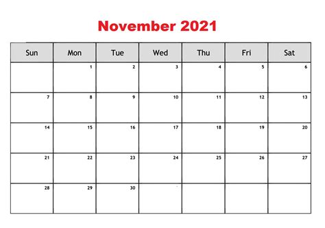 Free Printable November 2021 Calendar Blank Template In PDF & Word ...
