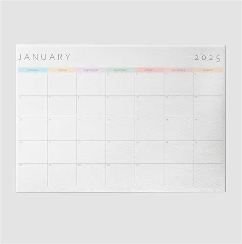 2025 Monthly Calendar Printable Minimalist Monthly Planner Rainbow ...