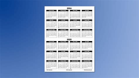 Portrait 2024-25 Two Year Yearly Calendar Template • iWorkCommunity