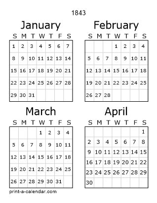 Download 1843 Printable Calendars