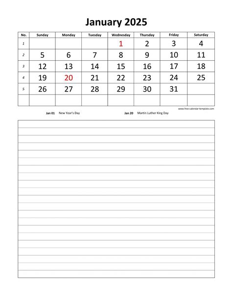 January 2025 Printable Calendar With Notes Google - Atousa Georgia