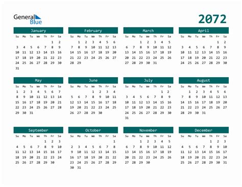 Free 2072 Calendars in PDF, Word, Excel