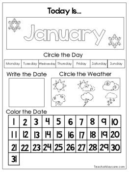 12 Printable Preschool Calendar Worksheet Pages. by Zupporter Kidz