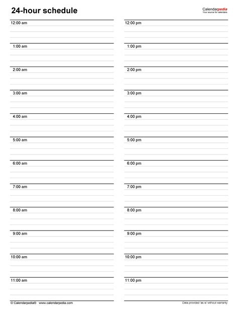 Printable 24 Hour Schedule