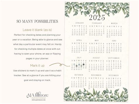 2025 Year at a Glance Calendar, 2025 Wall Calendar, 2025 Digital Wall ...