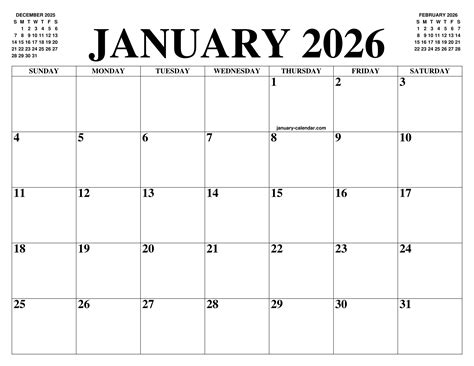 JANUARY 2026 CALENDAR OF THE MONTH: FREE PRINTABLE JANUARY CALENDAR OF ...