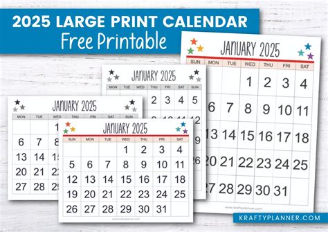 Free Printable 2025 Large Print Calendar — Krafty Planner