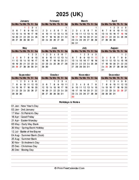 2025 United Kingdom Calendars with Holidays in PDF, WORD, EXCEL