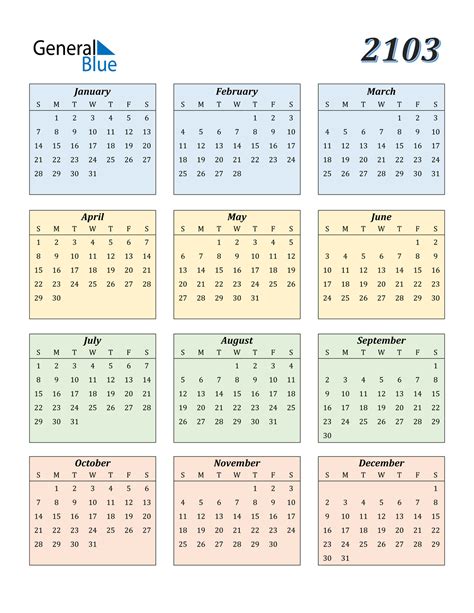 2103 Calendar (PDF, Word, Excel)