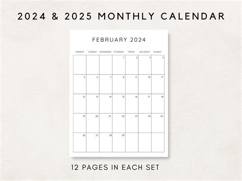 Calendar 2024- 2025 Printable, Monthly Calendar, Fillable Calendar ...