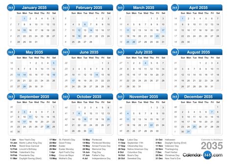 2035 Calendar