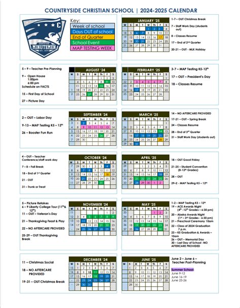 2024-2025 School Calendar - Countryside Christian School