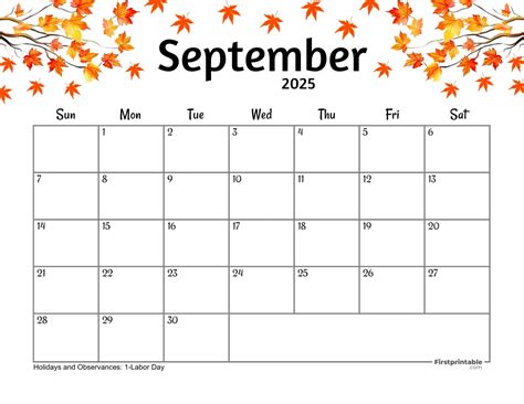 September 2025 Calendars - Free Printable & Fillable