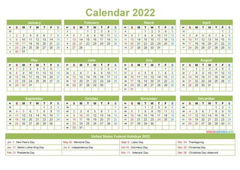 2022 One Page Calendar Printable | Calendar template, Calendar ...