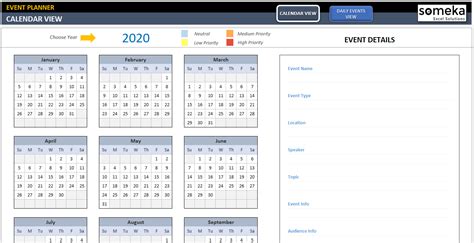 Event Calendar Excel Template | 2025 Calendar and Scheduler