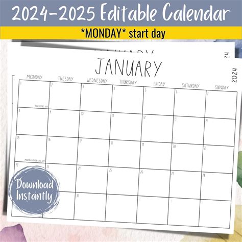 2024-2025 Printable Calendar Template Editable | Family Organizer ...