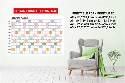 Giant Wall Calendar 2025 Printable PDF, 2025 Wall Planner, Large Wall ...