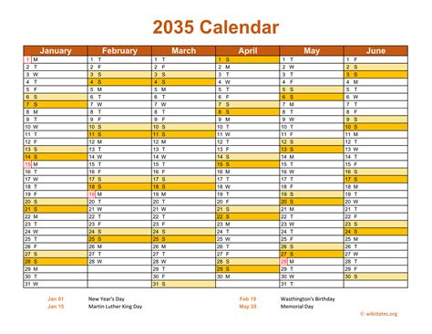 2035 Calendar on 2 Pages, Landscape Orientation | WikiDates.org