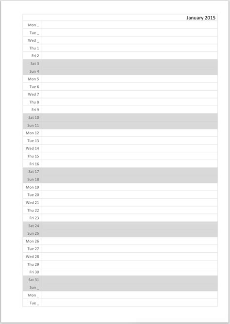 Monthly Calendar List Template | Calendar Template Printable