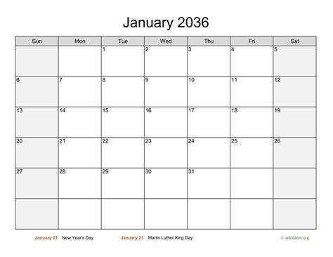 Monthly 2036 Calendar with Weekend Shaded | WikiDates.org