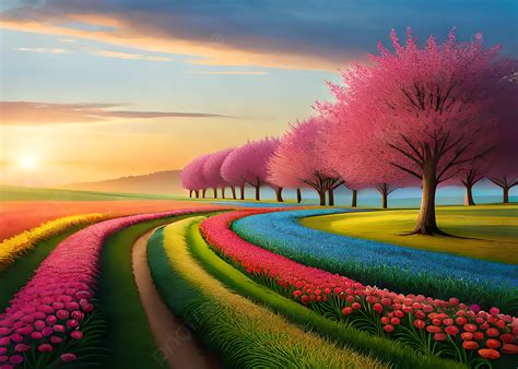 Beautiful Senset Scene In A Garden Path Nature Background Wallpaper ...