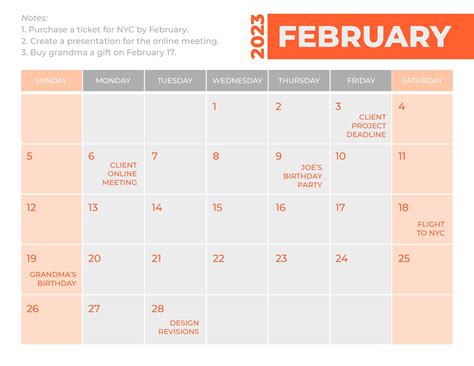 Simple February 2023 Calendar Template in Google Docs, PSD, Illustrator ...