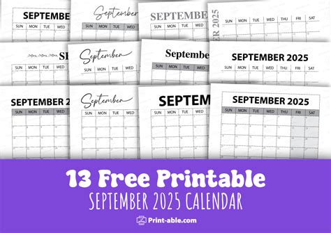 13 Free September 2025 Calendar Printable | PRINT-ABLE