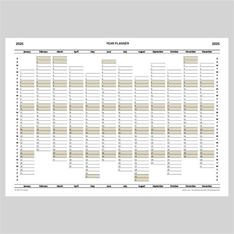 2025 Year Planner Calendar download for A4 or A3 print – Infozio