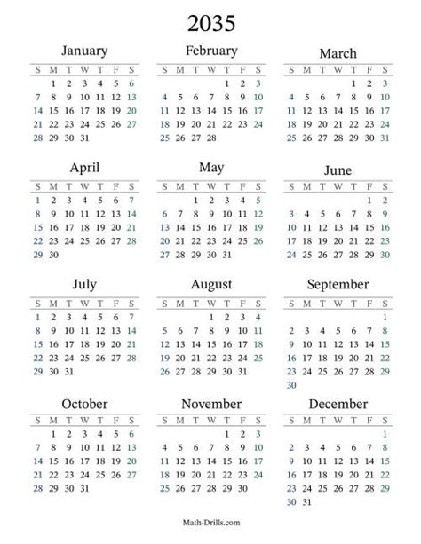2035 Yearly Calendar