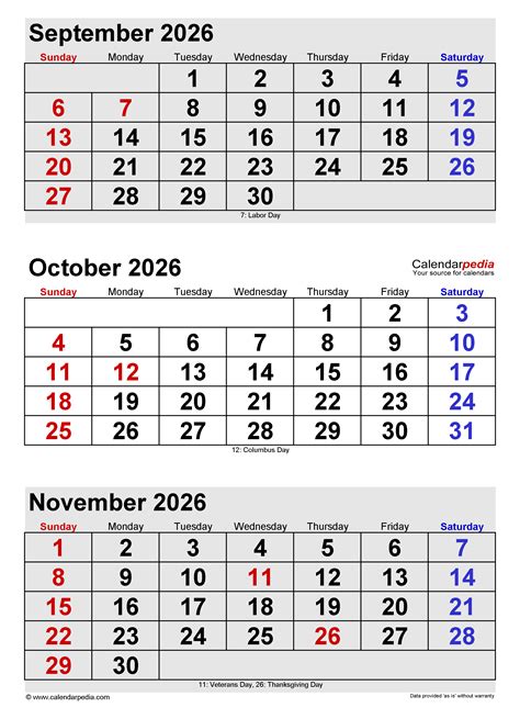 October 2026 Calendar | Templates for PDF, Excel and Word