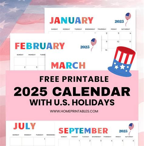 Free Printable 2025 Calendar with US Holidays | American Theme