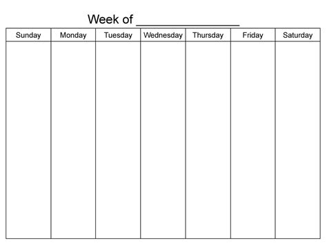 Sunday Start 7 Day Blank Weekly Calendar Printable - Etsy