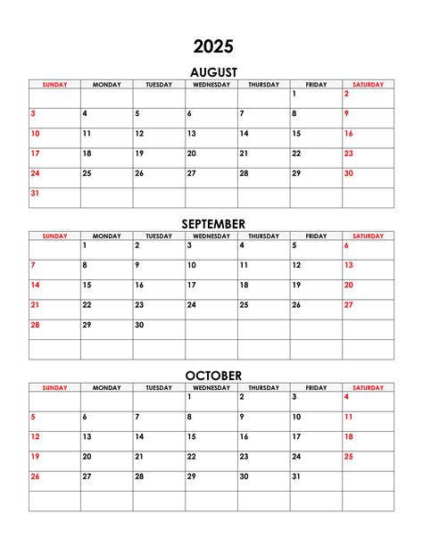 Calendar for August, September, October 2025 – free-calendar.su