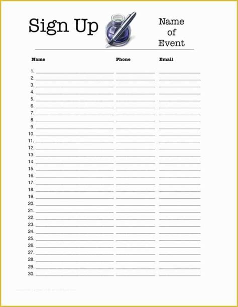 Free Sign Up Sheet Template Of Blank Sign Up Sheets as Well Free with ...